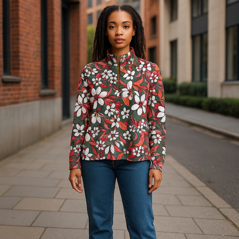 Talbots Red and Green Floral Top